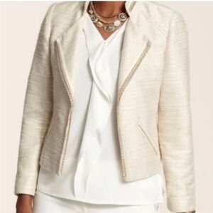Chico's Cream & Gold Tweed Chain‎ Detail Blazer Jacket Chico's Size 1 Medium
